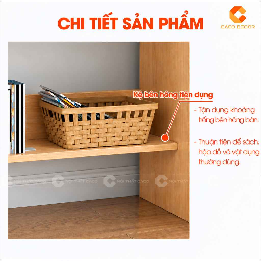 Kệ bên hông tiện dụng của bàn học trẻ em gỗ tự nhiên BHTE052