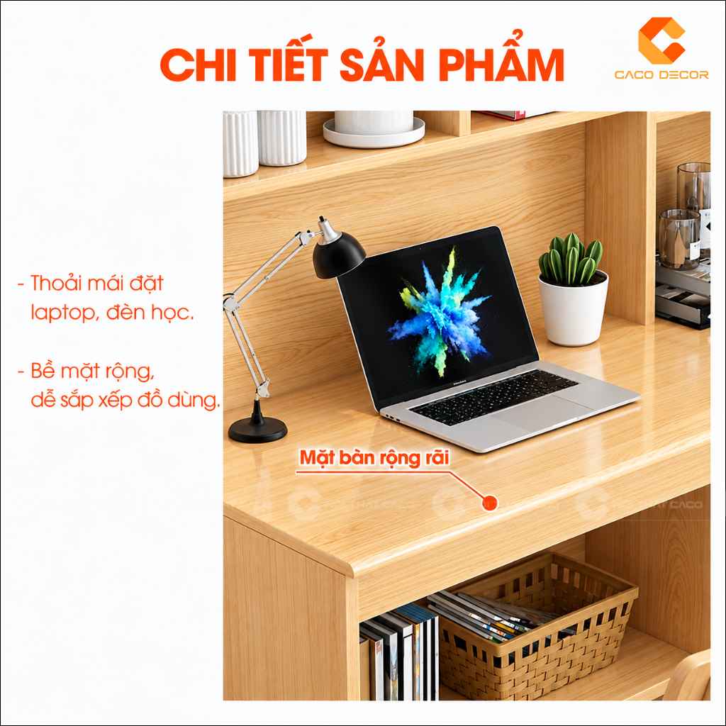 Mặt bàn rộng của bàn học trẻ em gỗ tự nhiên BHTE052