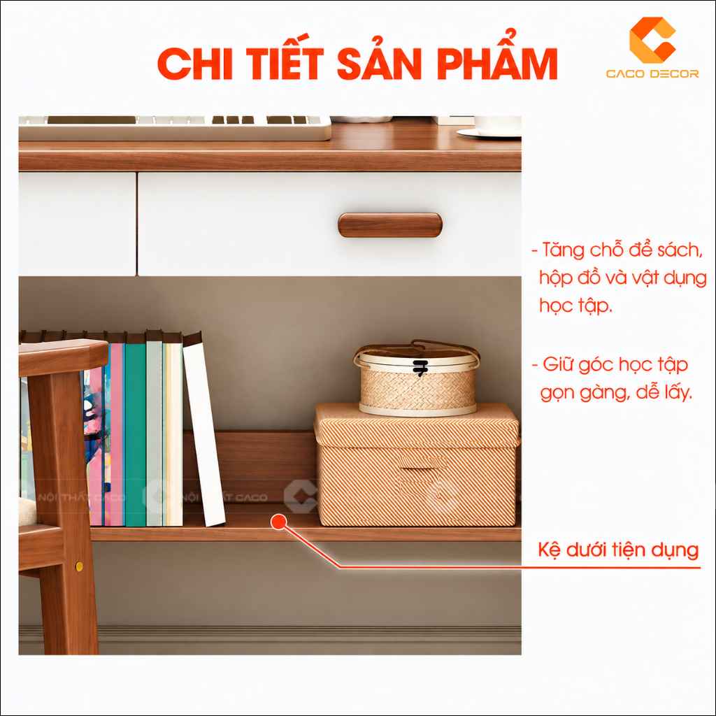 Kệ dưới tiện dụng của bàn học trẻ em gỗ tự nhiên BHTE053