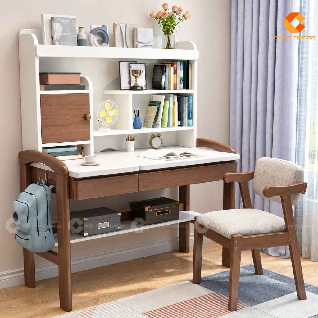 Bàn học trẻ em gỗ tự nhiên BHTE044 màu gỗ óc chó ấm cúng