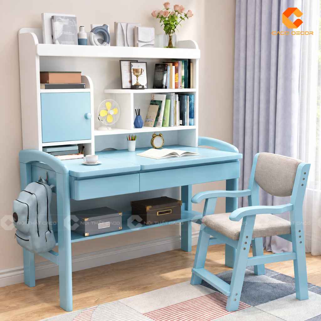 Bàn học trẻ em gỗ tự nhiên BHTE044 màu xanh năng động cho bé trai