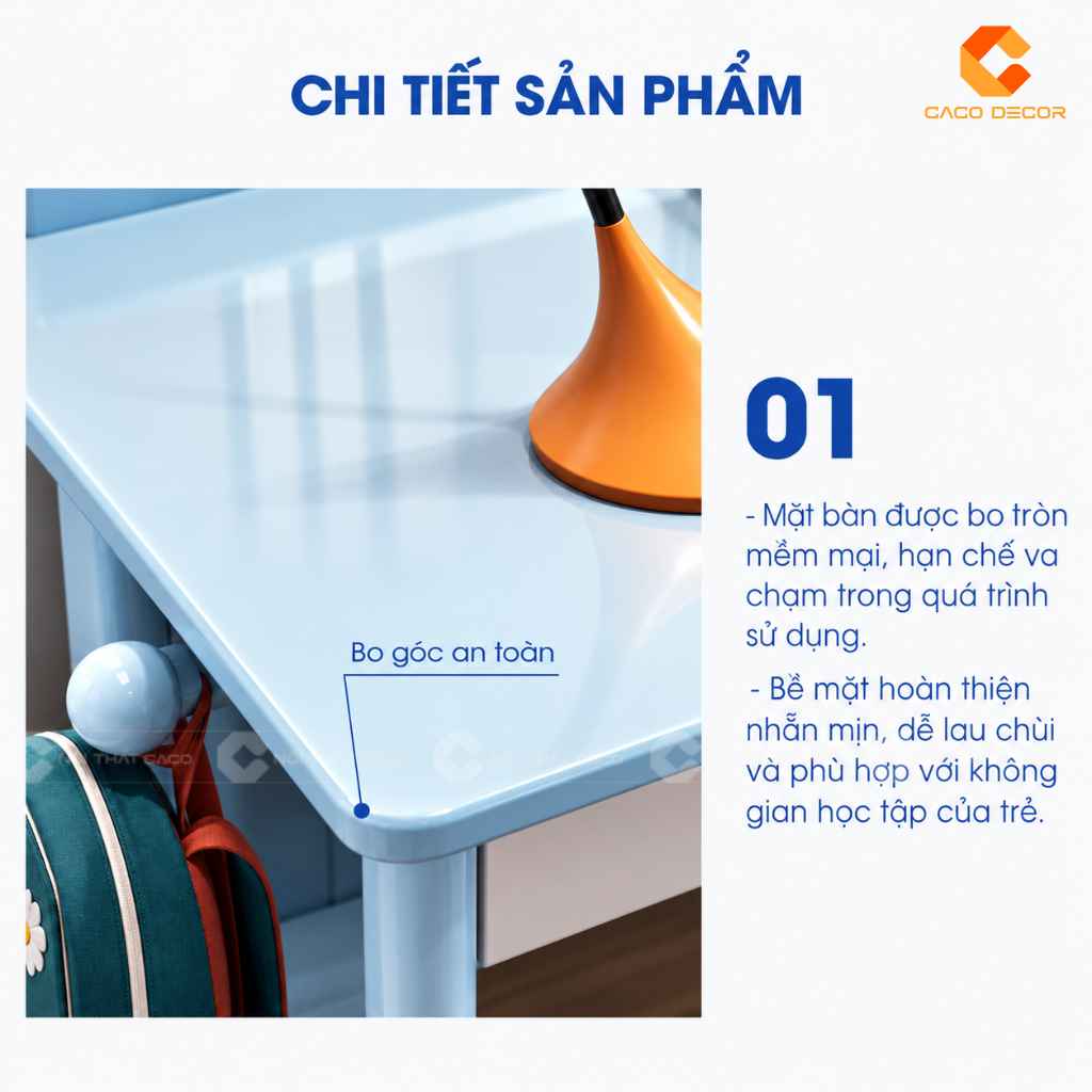 Chi tiết bo góc an toàn của bàn học trẻ em gỗ tự nhiên BHTE047
