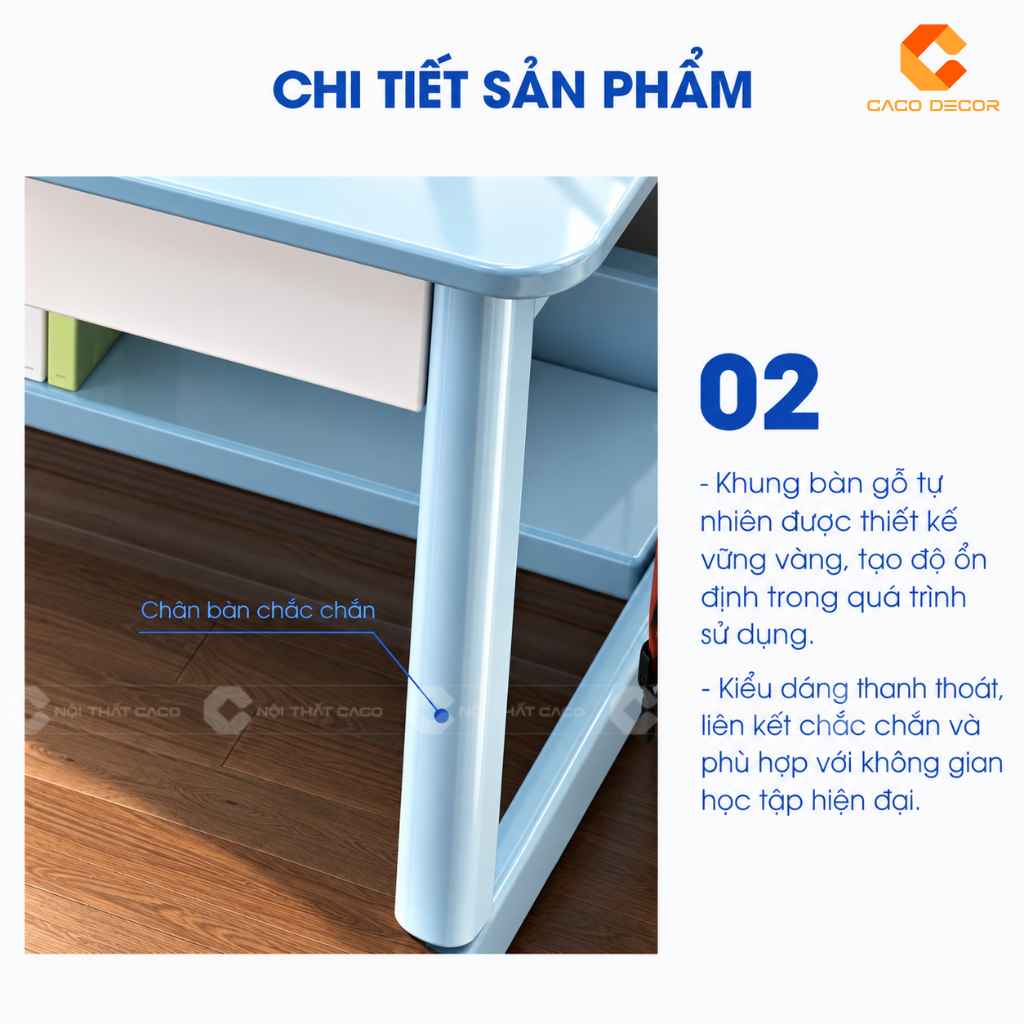 Chân bàn chắc chắn của bàn học trẻ em gỗ tự nhiên BHTE047