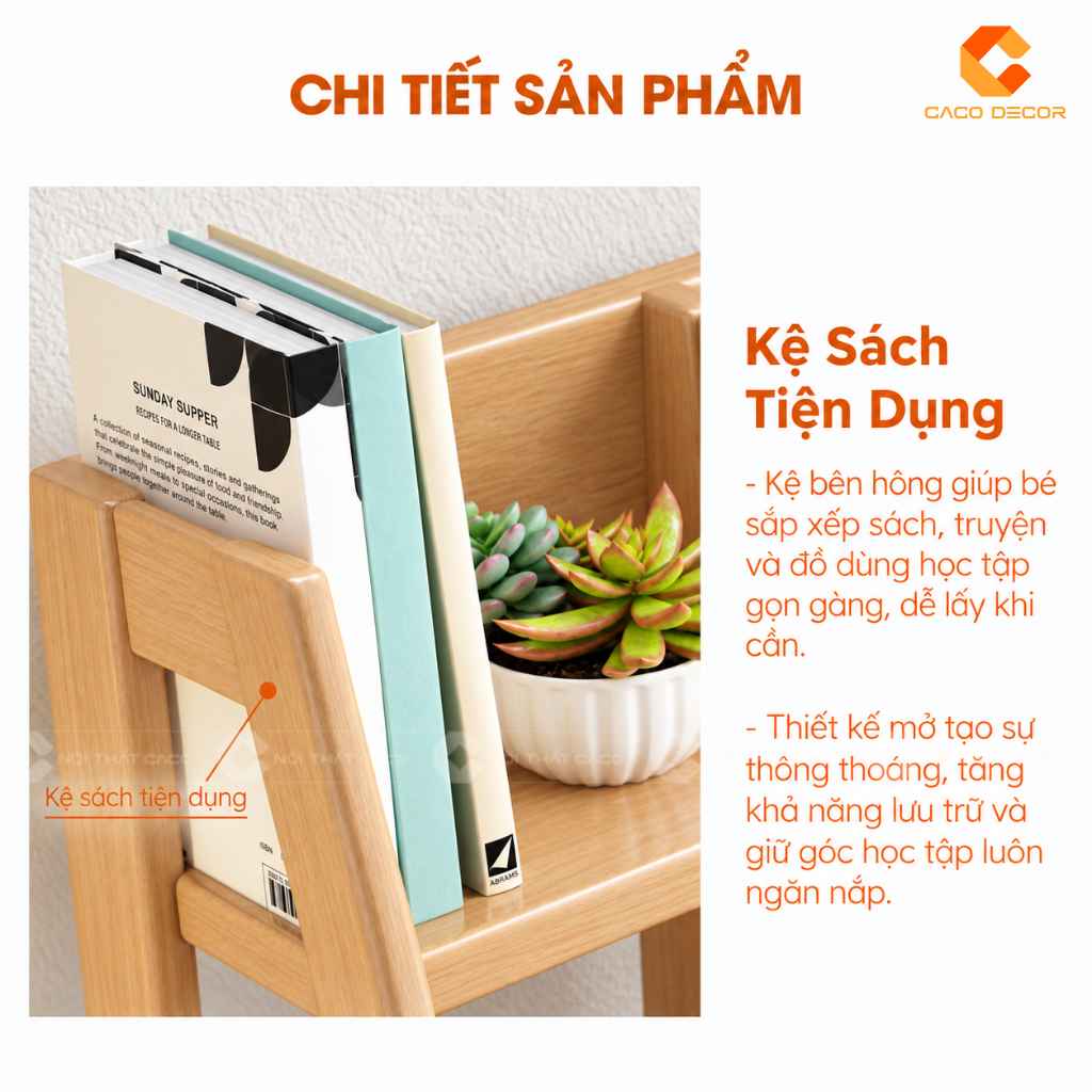 Kệ sách phía trên của bàn học trẻ em gỗ tự nhiên BHTE048