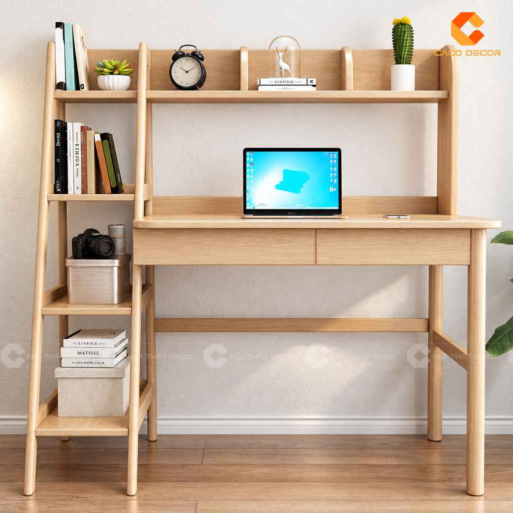 Bàn Học Trẻ Em Gỗ Tự Nhiên BHTE048 Kèm Kệ Tiện Dụng 3