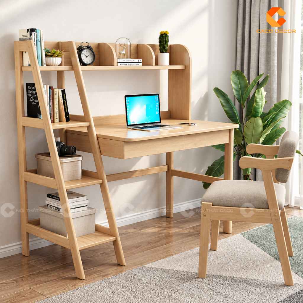 Bàn Học Trẻ Em Gỗ Tự Nhiên BHTE048 Kèm Kệ Tiện Dụng 7