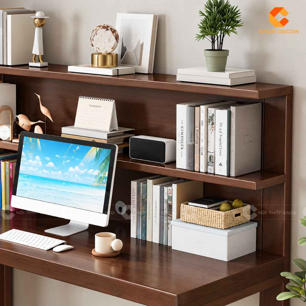 Bàn Học Trẻ Em Gỗ Tự Nhiên BHTE049 Kèm Kệ Sách Tiện Dụng 4