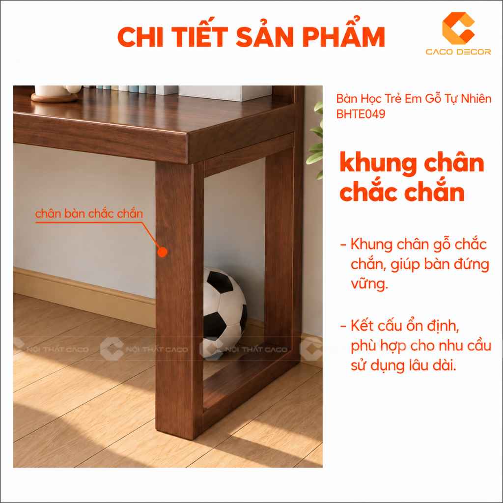 Khung chân chắc chắn của bàn học trẻ em gỗ tự nhiên BHTE049