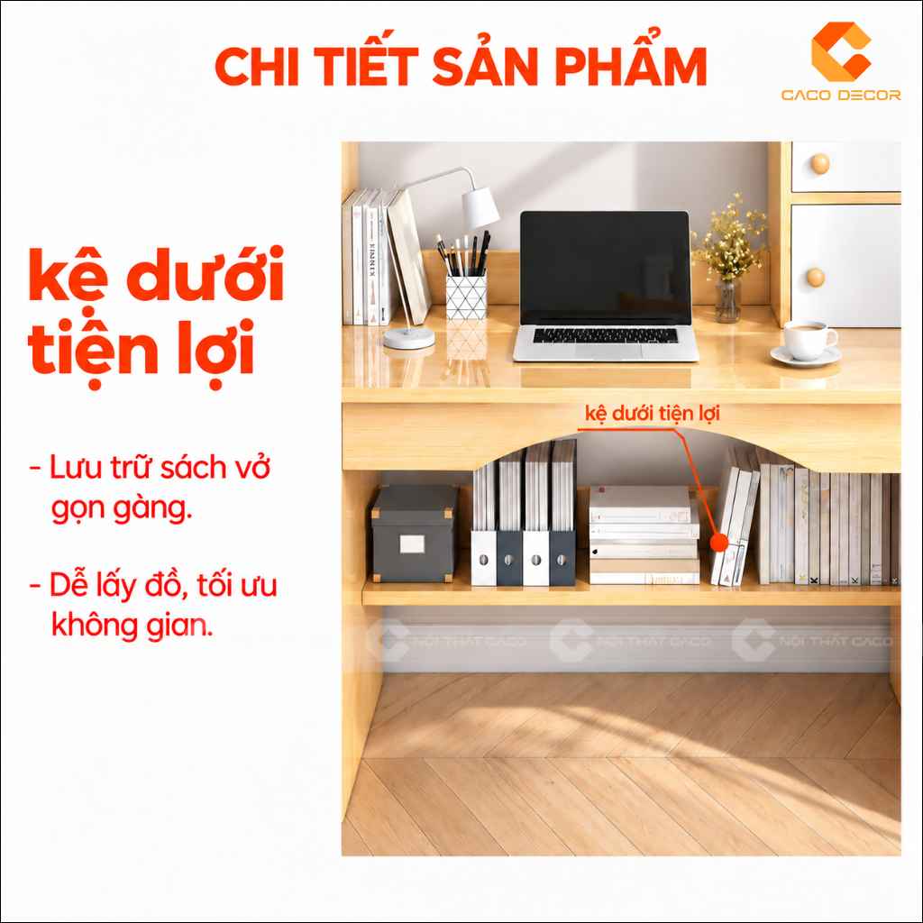 Kệ dưới tiện lợi của bàn học trẻ em gỗ tự nhiên BHTE050