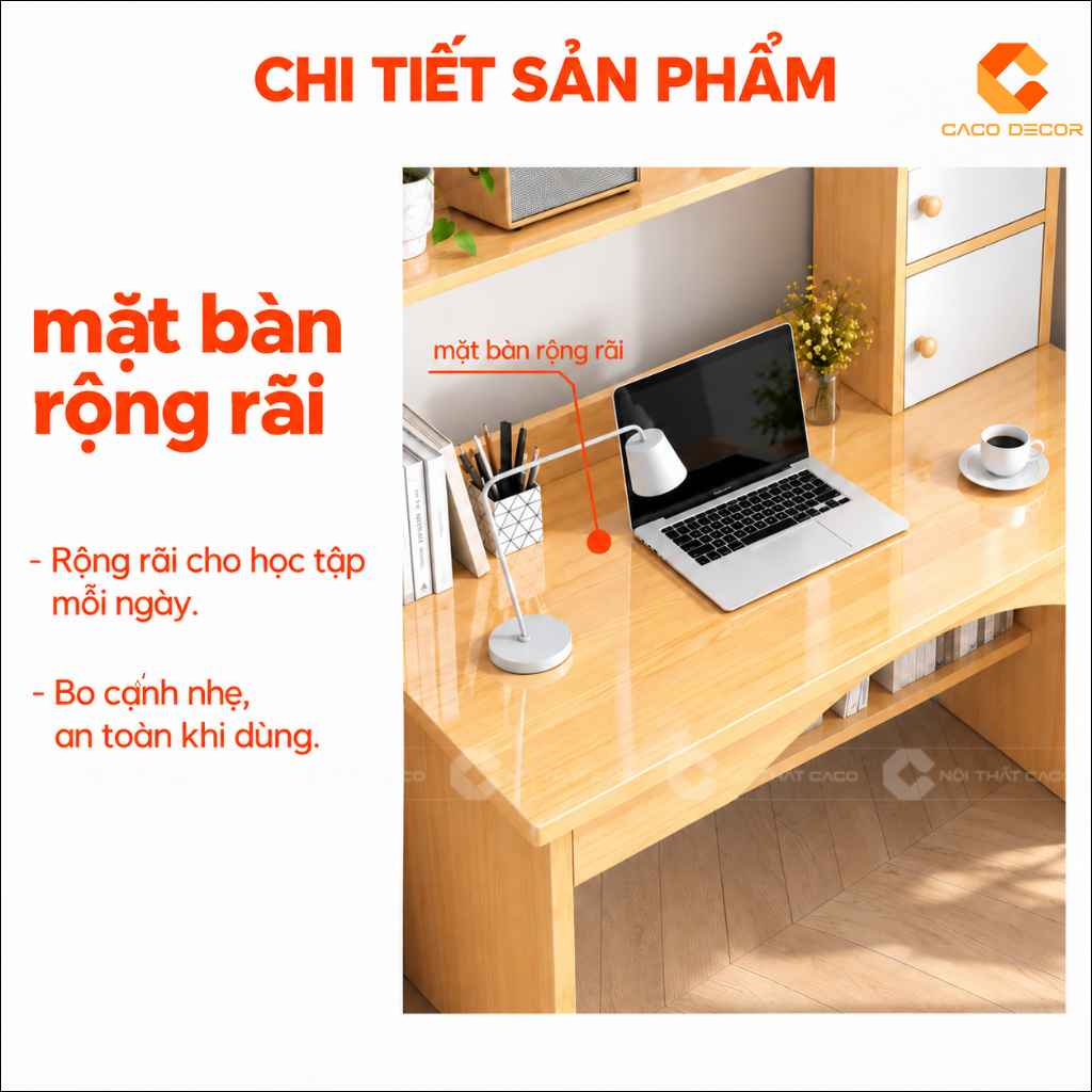 Mặt bàn rộng rãi của bàn học trẻ em gỗ tự nhiên BHTE050