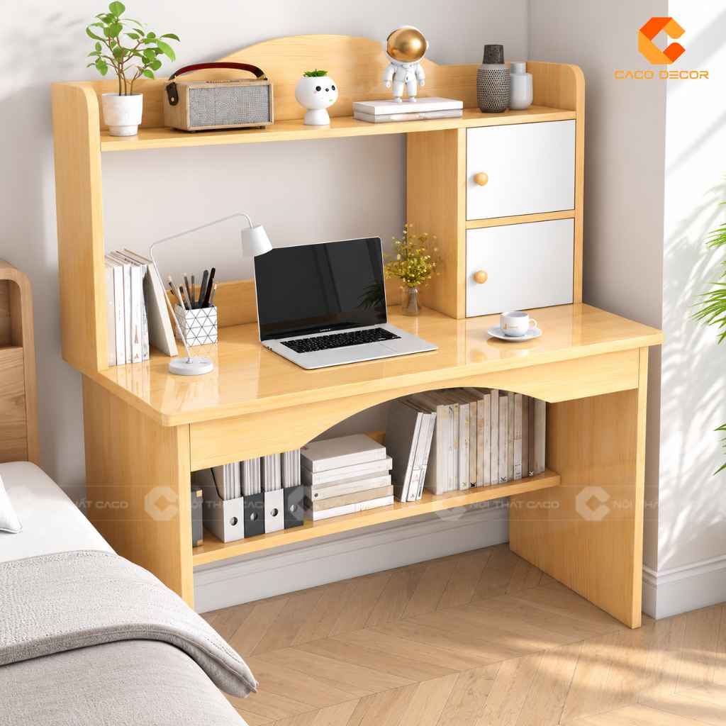 Bàn học trẻ em gỗ tự nhiên BHTE050 thiết kế liền kệ tiện dụng