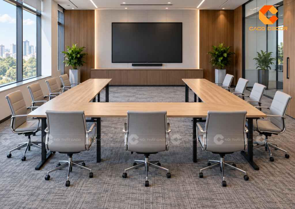 Bàn Họp Chữ U Đẹp: Mẫu 10-30 Người, Cách Bố Trí 3