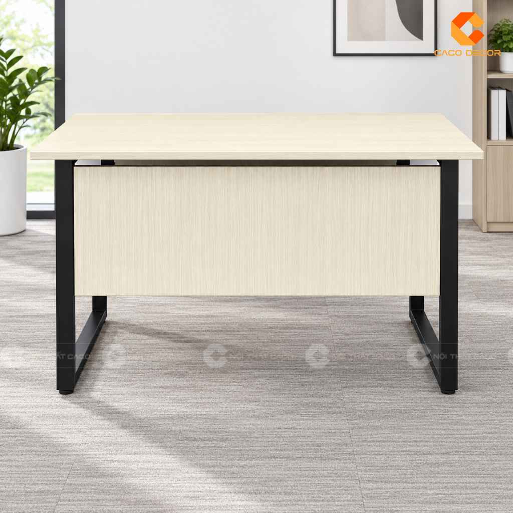 Bàn làm việc 1m2 chân sắt có yếm bàn gỗ màu sáng