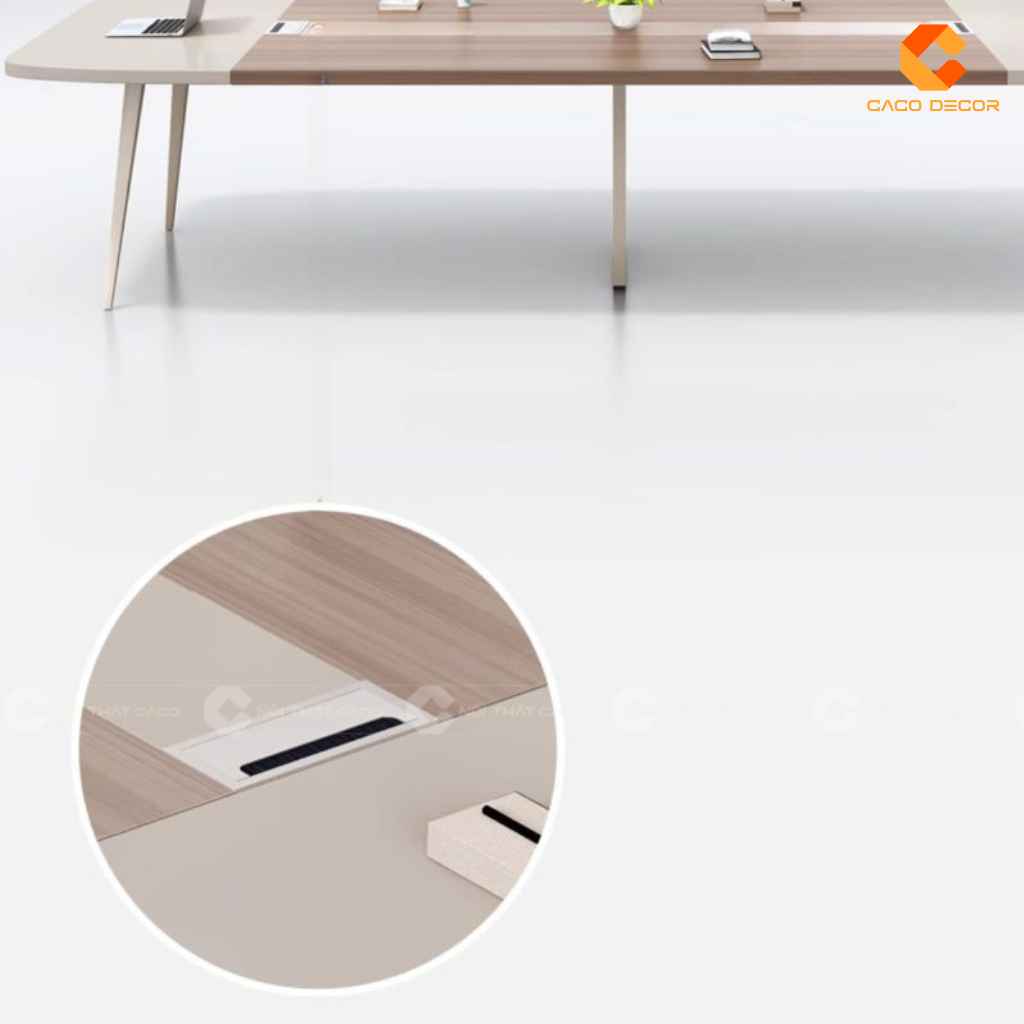 Chi tiết hộp điện âm trên mặt bàn phòng họp gỗ công nghiệp BH036
