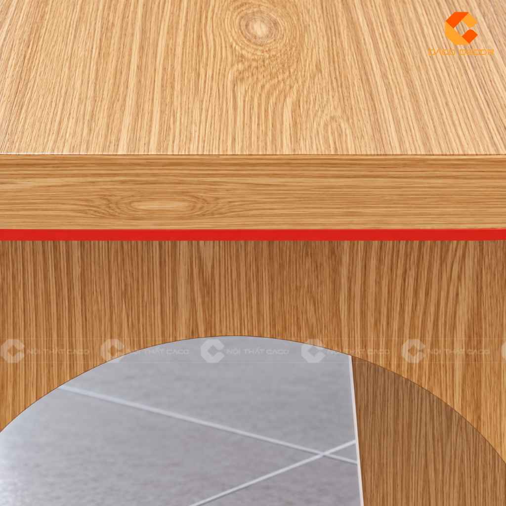 Chi tiết bề mặt vân gỗ và chân bàn phòng họp gỗ tự nhiên BHTN014