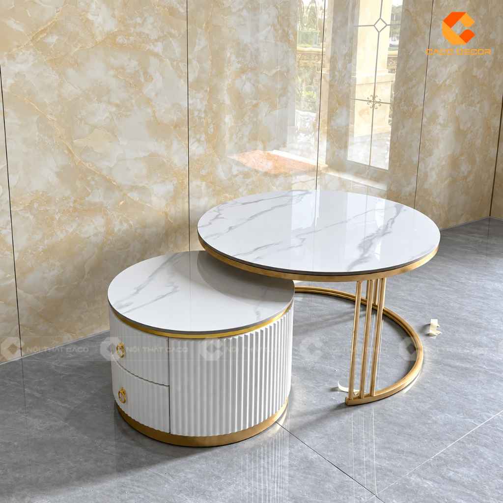 Bộ bàn trà tròn hai tầng hoàn thiện thực tế cho anh Huy tại Bảo Lộc