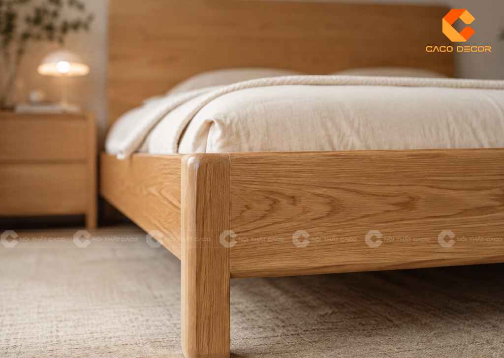 Cận bề mặt vân gỗ của giường ngủ 1m8x2m