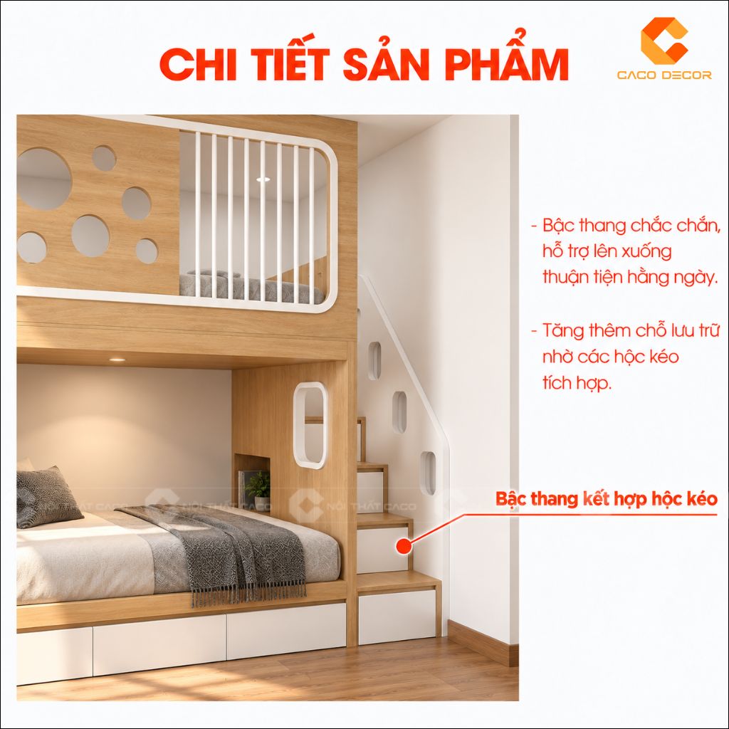 Bậc thang chắc chắn kết hợp hộc kéo tiện lợi