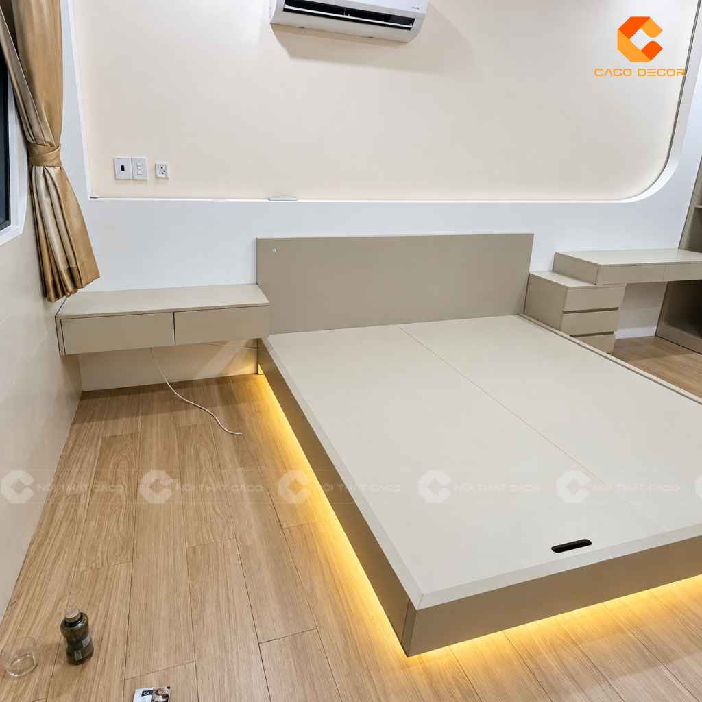 Tổng thể giường ngủ và tủ đầu giường tại công trình anh Duy An Tây Ninh