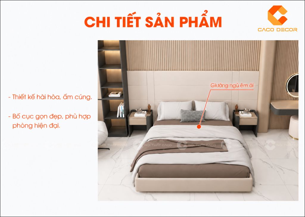 Giường ngủ êm ái trong combo phòng ngủ gỗ công nghiệp CBPN182