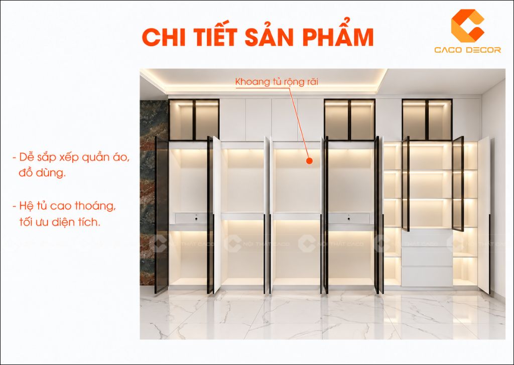 Khoang tủ quần áo rộng rãi của combo phòng ngủ CBPN182