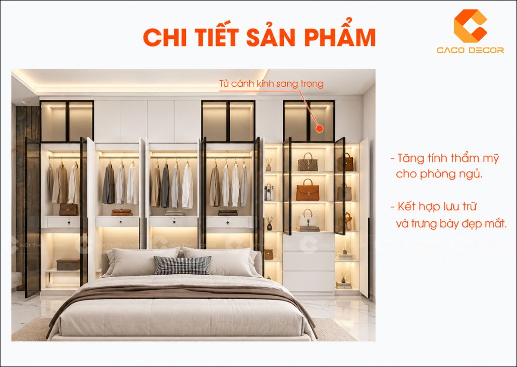 Tủ quần áo cánh kính sang trọng của combo phòng ngủ CBPN182