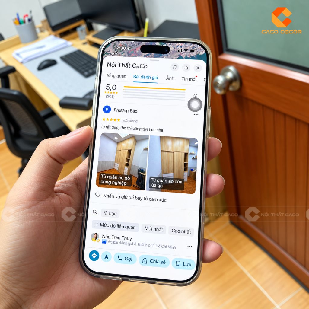 Khách hàng đánh giá 5 sao sau khi CaCo bàn giao tủ quần áo