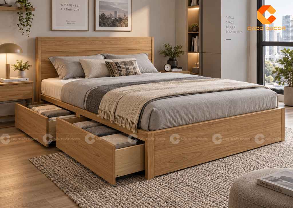 Giường 1m6x2m Đẹp, Nhiều Mẫu Gỗ, Giá Tốt Tại TPHCM 4