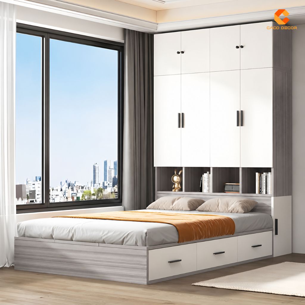 Giường Ngủ Gỗ Công Nghiệp Tích Hợp Tủ Thông Minh - GN084 2