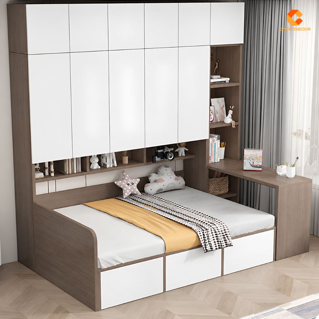 Giường Ngủ Gỗ Công Nghiệp Tích Hợp Tủ Thông Minh - GN084 1