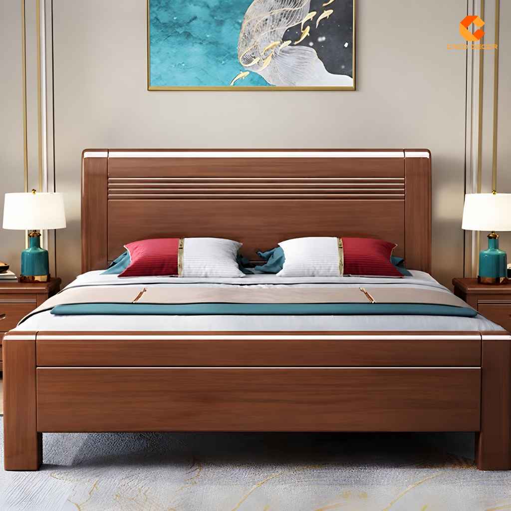 Giường Ngủ Gỗ Tự Nhiên Màu Nâu Sang Trọng - GNTN05 1
