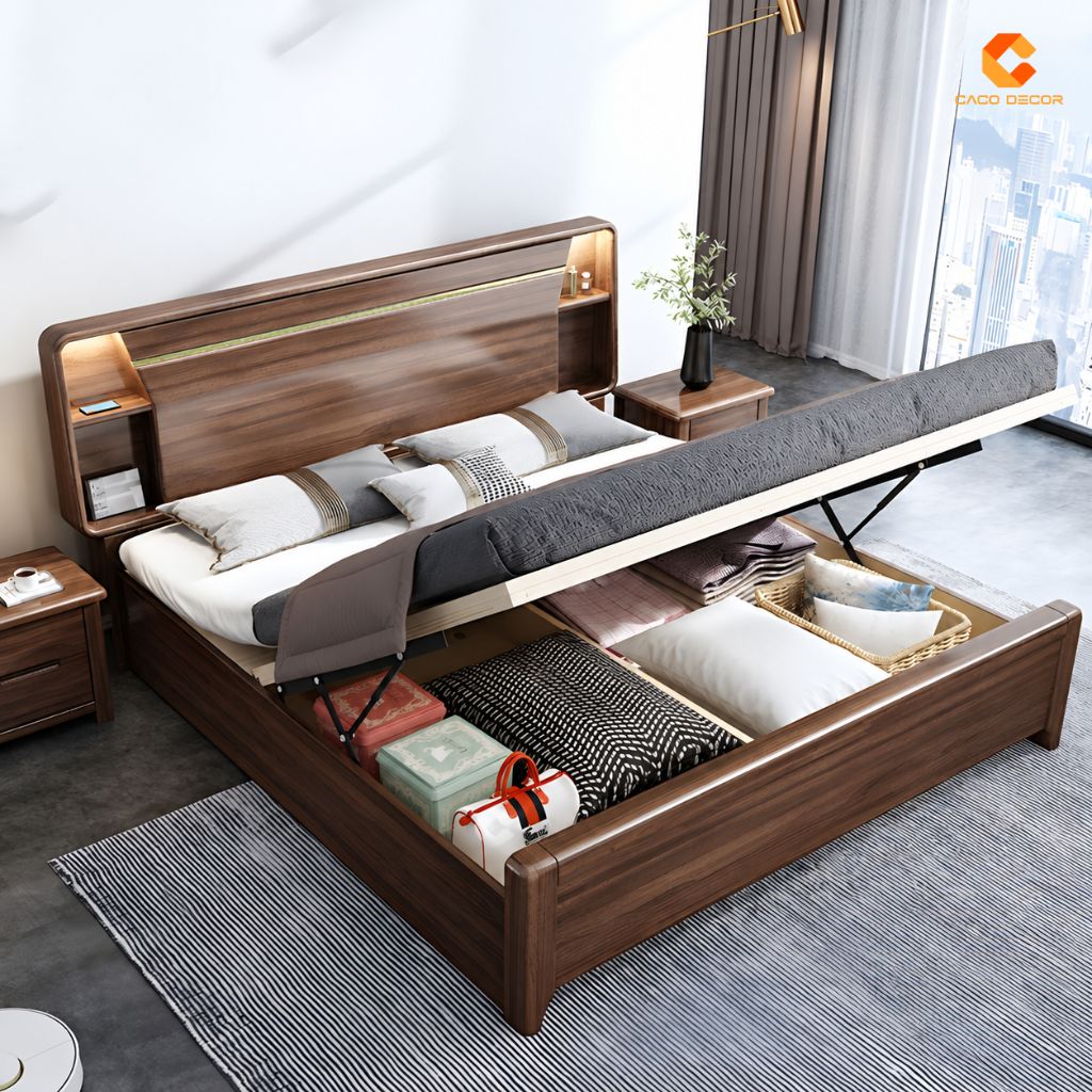 Giường Ngủ Gỗ Tự Nhiên Màu Nâu Vân Gỗ Đậm - GNTN09 1