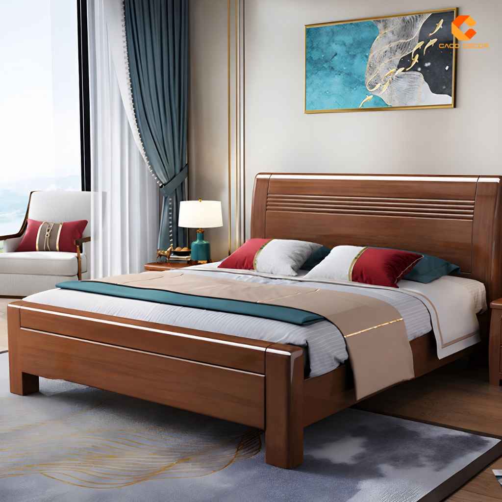 Giường Ngủ Gỗ Tự Nhiên Màu Nâu Sang Trọng - GNTN05 2