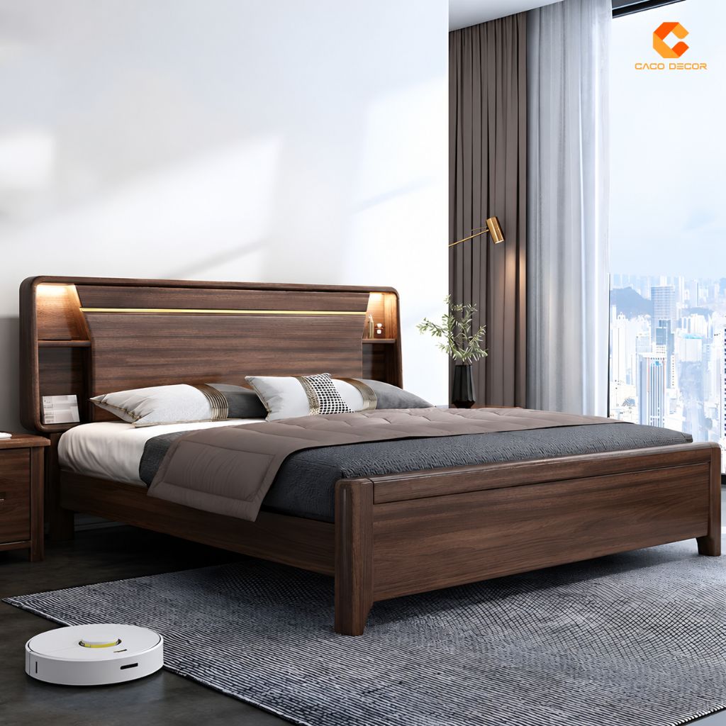 Giường Ngủ Gỗ Tự Nhiên Màu Nâu Vân Gỗ Đậm - GNTN09 3
