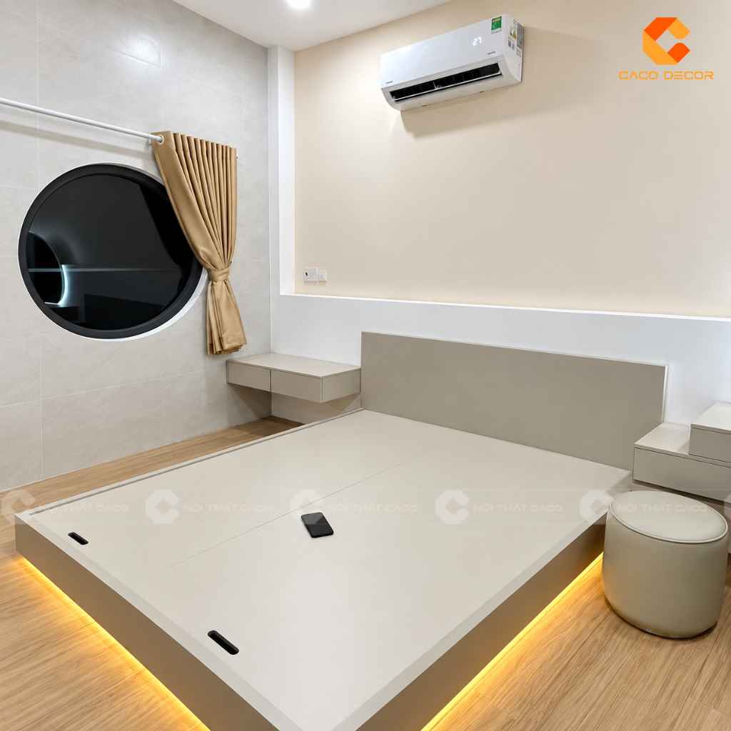Giường ngủ gỗ công nghiệp 1m6 tích hợp LED tại công trình Tây Ninh