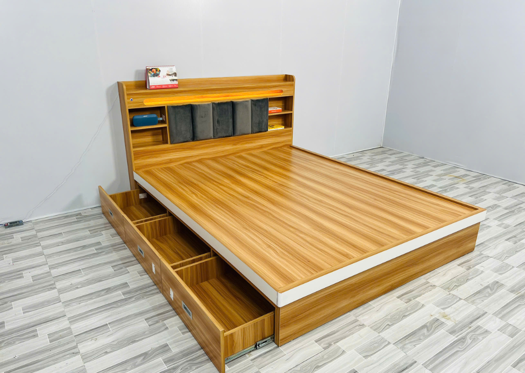 Giường ngủ MDF hoàn thiện tại xưởng CaCo
