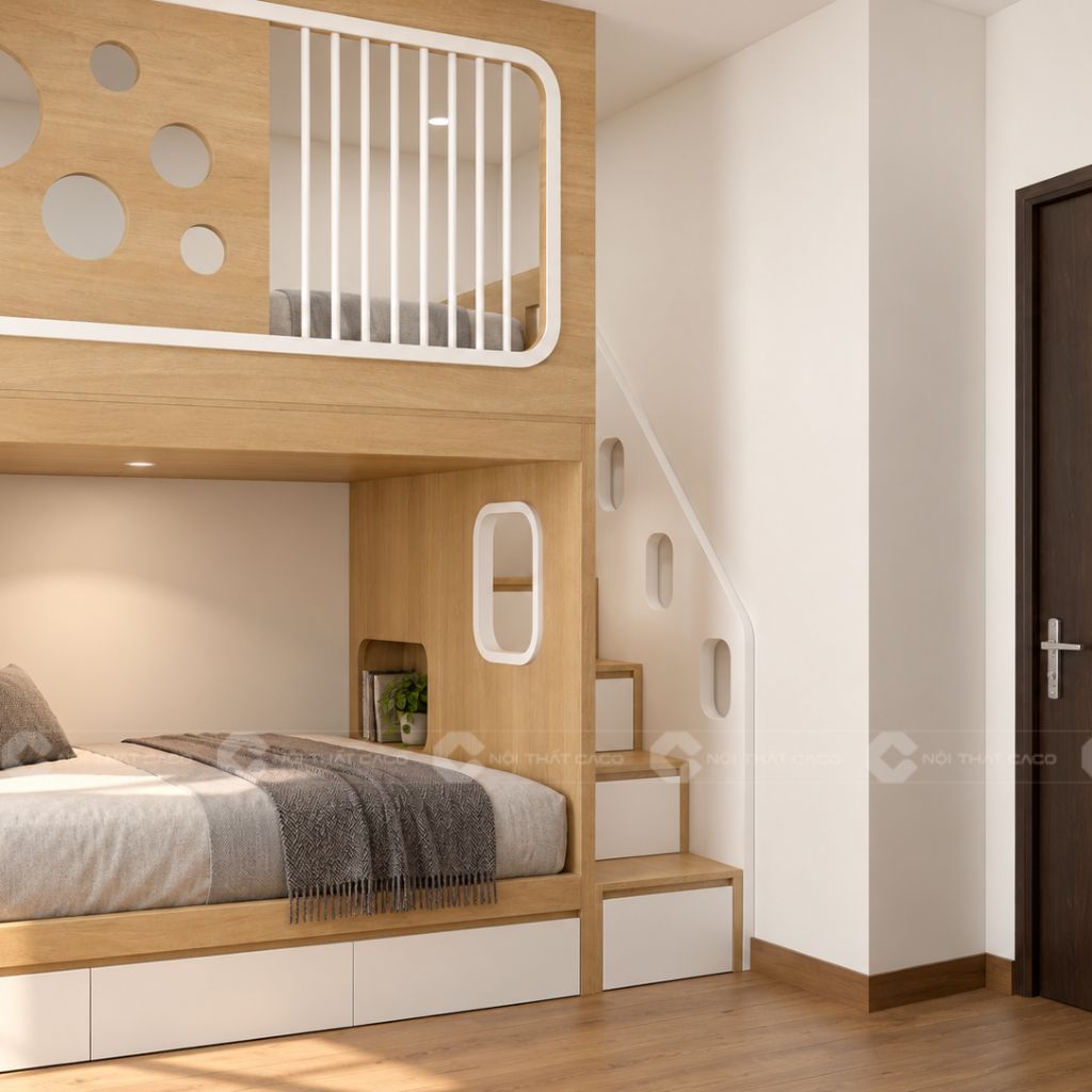 Giường Tầng Gỗ Công Nghiệp GT075 Đẹp An Toàn Cho Bé 1