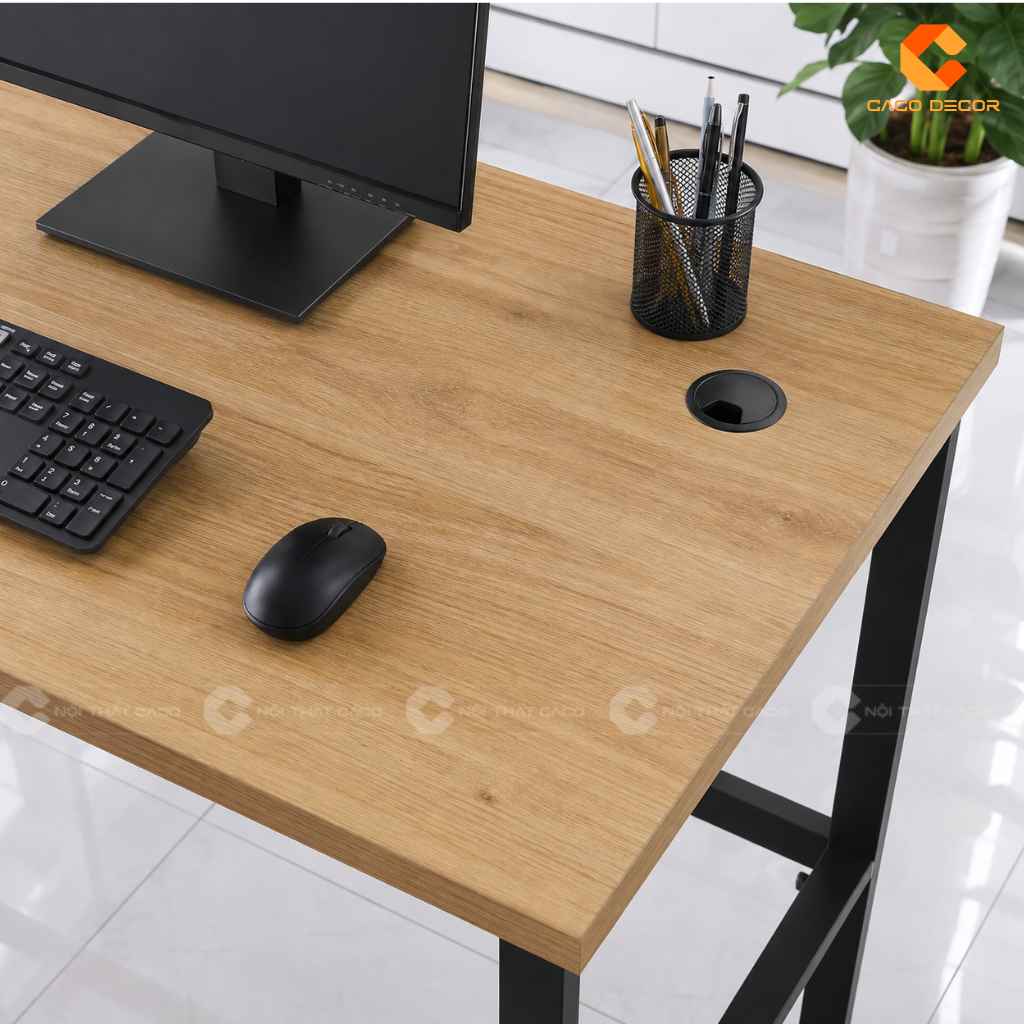Lỗ luồn dây bàn làm việc chân sắt 1m2