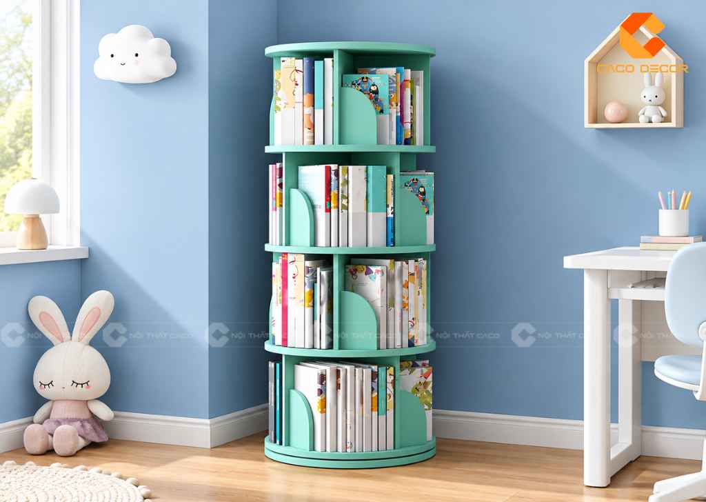 Mẫu kệ sách đẹp dạng xoay tròn nhiều tầng dành cho bé