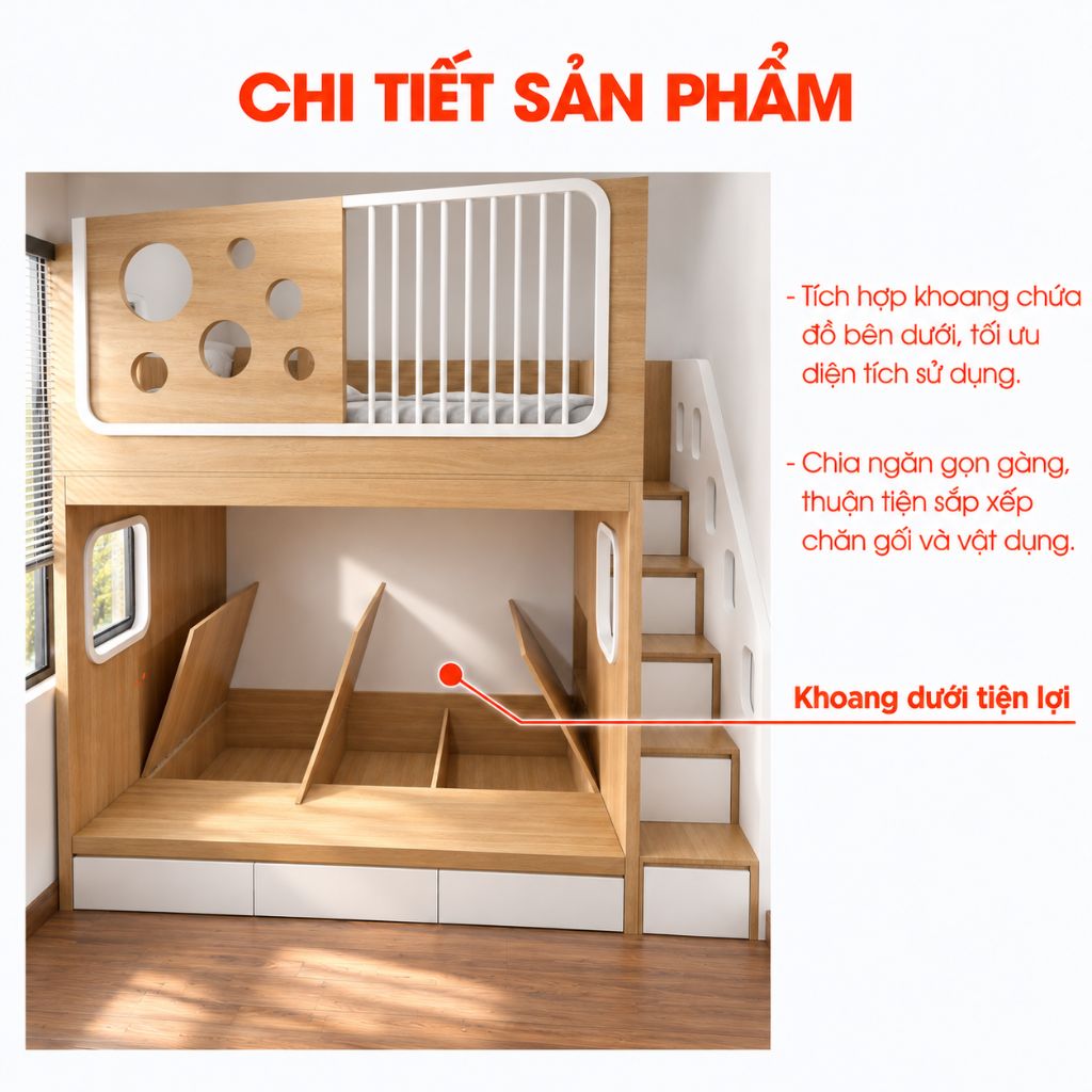 Tích hợp khoang chứa đồ thông minh bên dưới giường