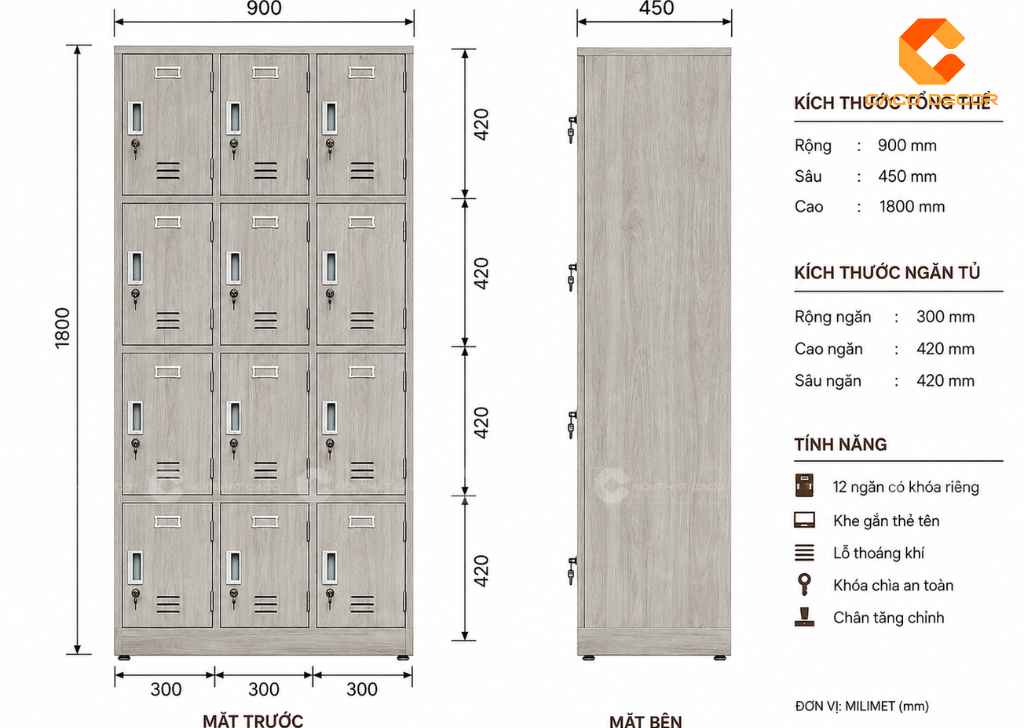 Tủ Locker 12 Ngăn Giá Rẻ, Bền Đẹp Cho Văn Phòng Hiện Đại 17