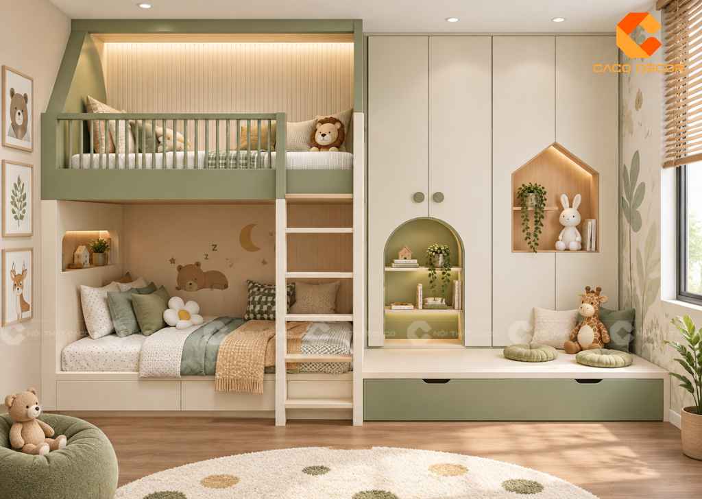 22+ Ý Tưởng Thiết Kế Phòng Ngủ Cho 3 Bé Đẹp, Tiện  20