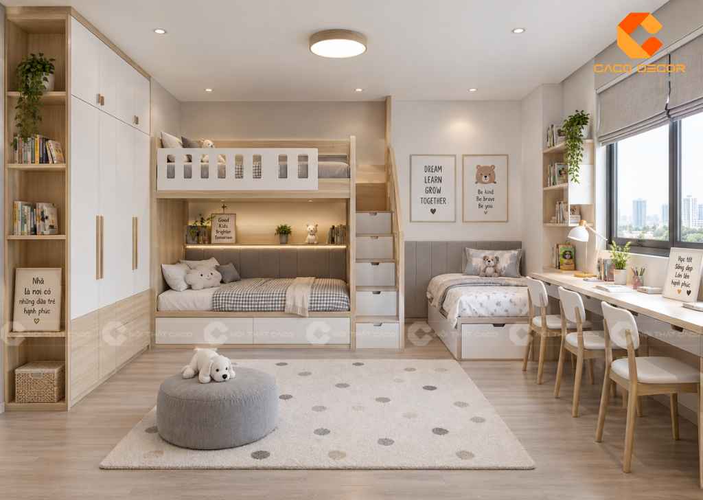 22+ Ý Tưởng Thiết Kế Phòng Ngủ Cho 3 Bé Đẹp, Tiện  17