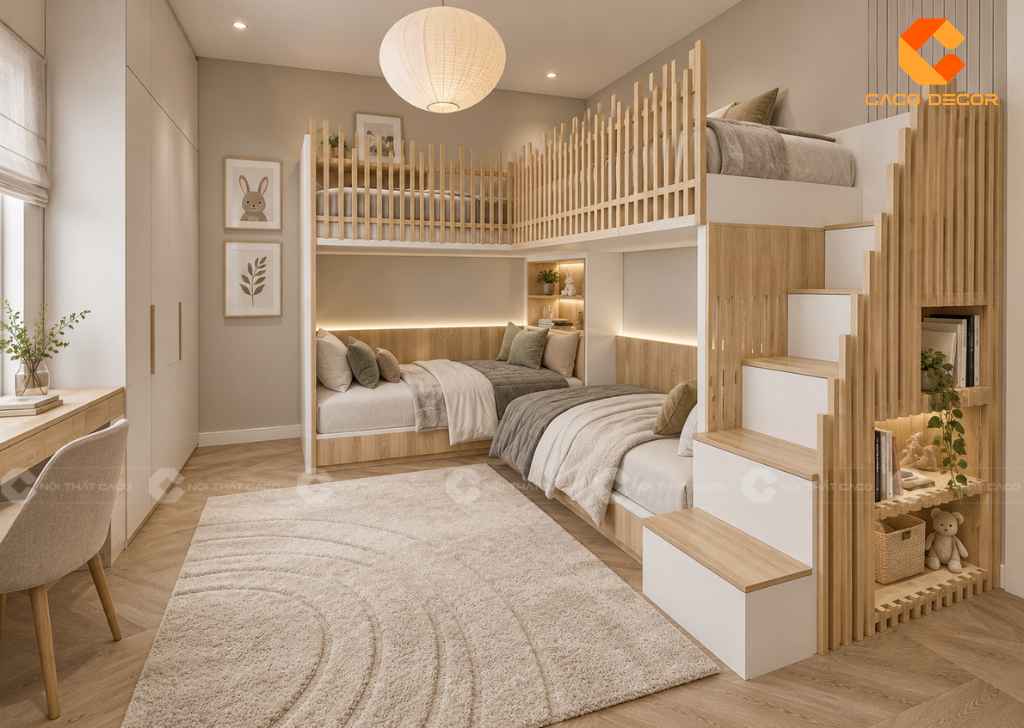 22+ Ý Tưởng Thiết Kế Phòng Ngủ Cho 3 Bé Đẹp, Tiện  16
