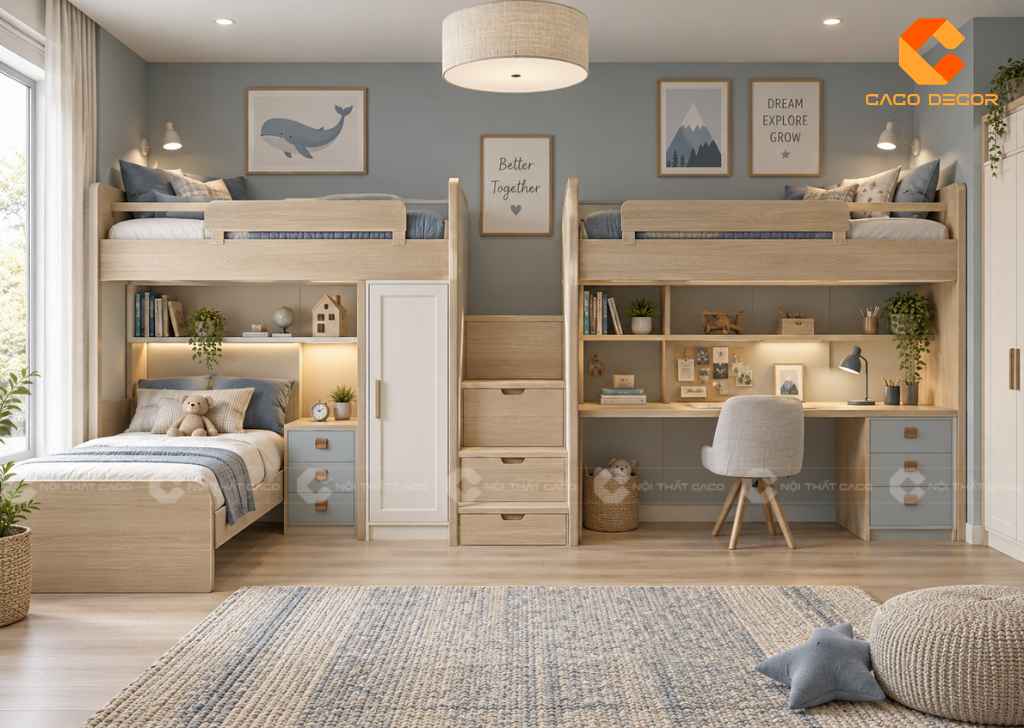 22+ Ý Tưởng Thiết Kế Phòng Ngủ Cho 3 Bé Đẹp, Tiện  14