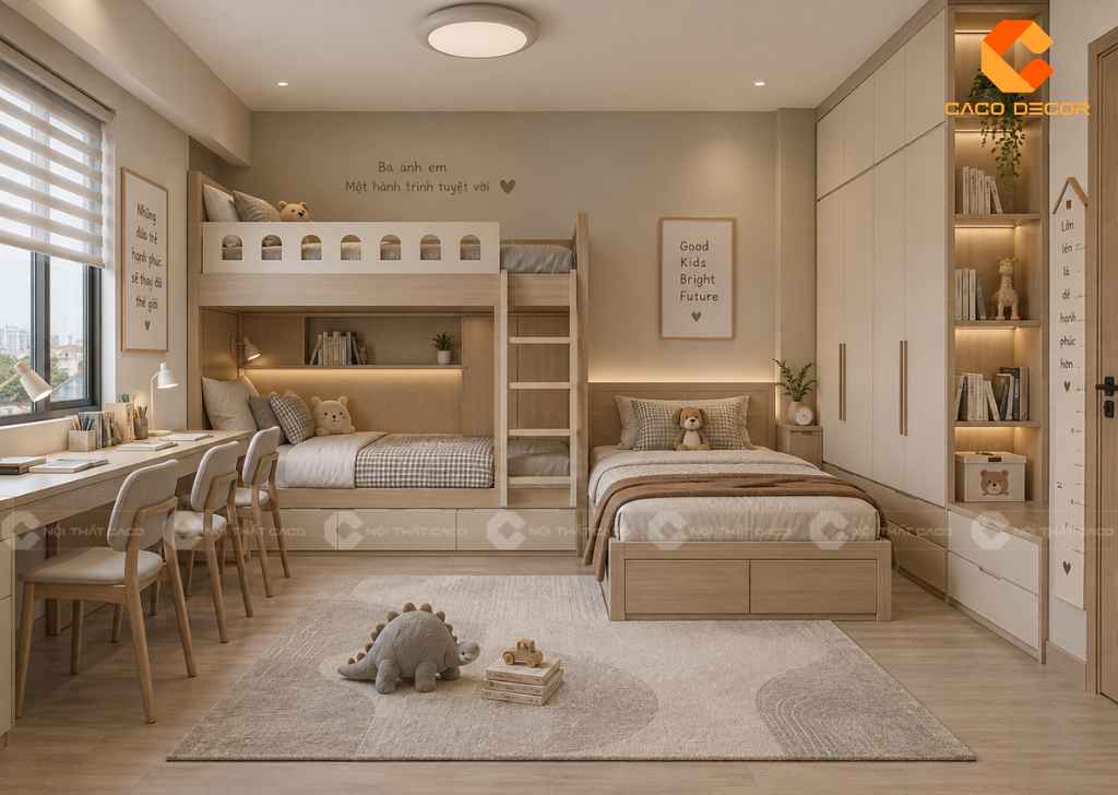 22+ Ý Tưởng Thiết Kế Phòng Ngủ Cho 3 Bé Đẹp, Tiện  11