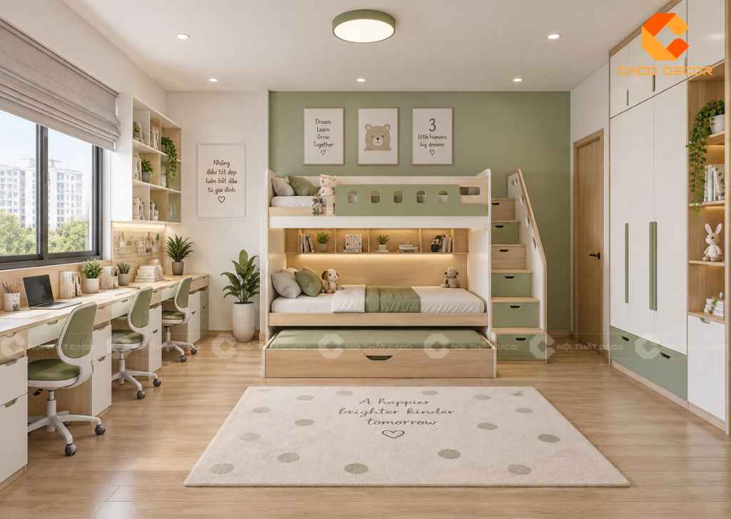 22+ Ý Tưởng Thiết Kế Phòng Ngủ Cho 3 Bé Đẹp, Tiện  5
