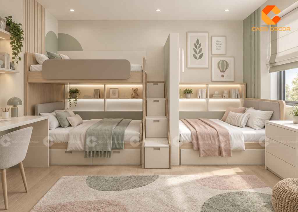 22+ Ý Tưởng Thiết Kế Phòng Ngủ Cho 3 Bé Đẹp, Tiện  6