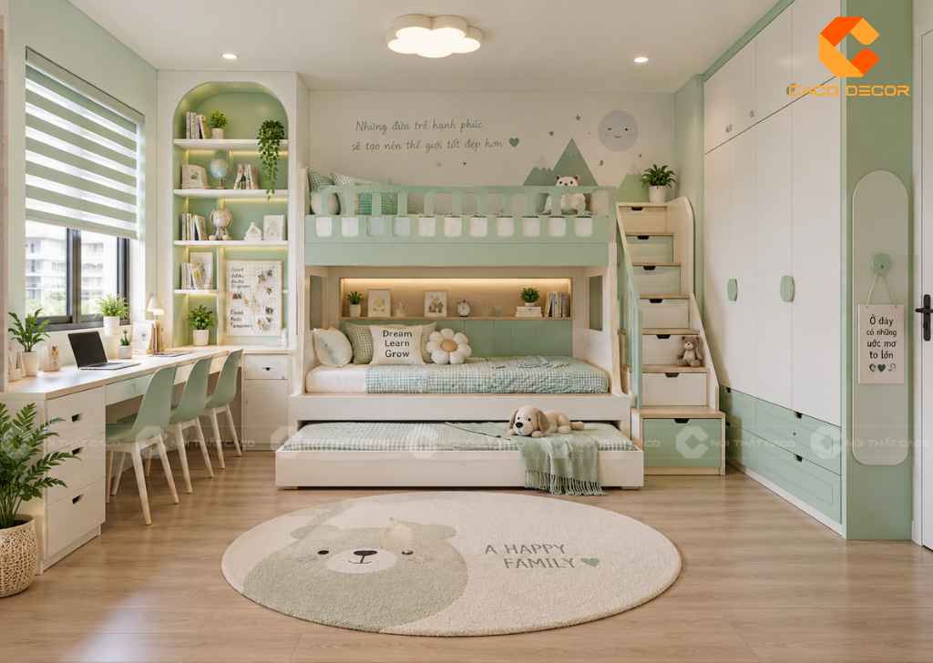 22+ Ý Tưởng Thiết Kế Phòng Ngủ Cho 3 Bé Đẹp, Tiện  21