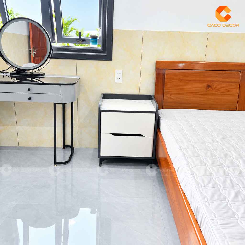 Tab đầu giường hai ngăn màu trắng xám tại công trình anh Huy Bảo Lộc